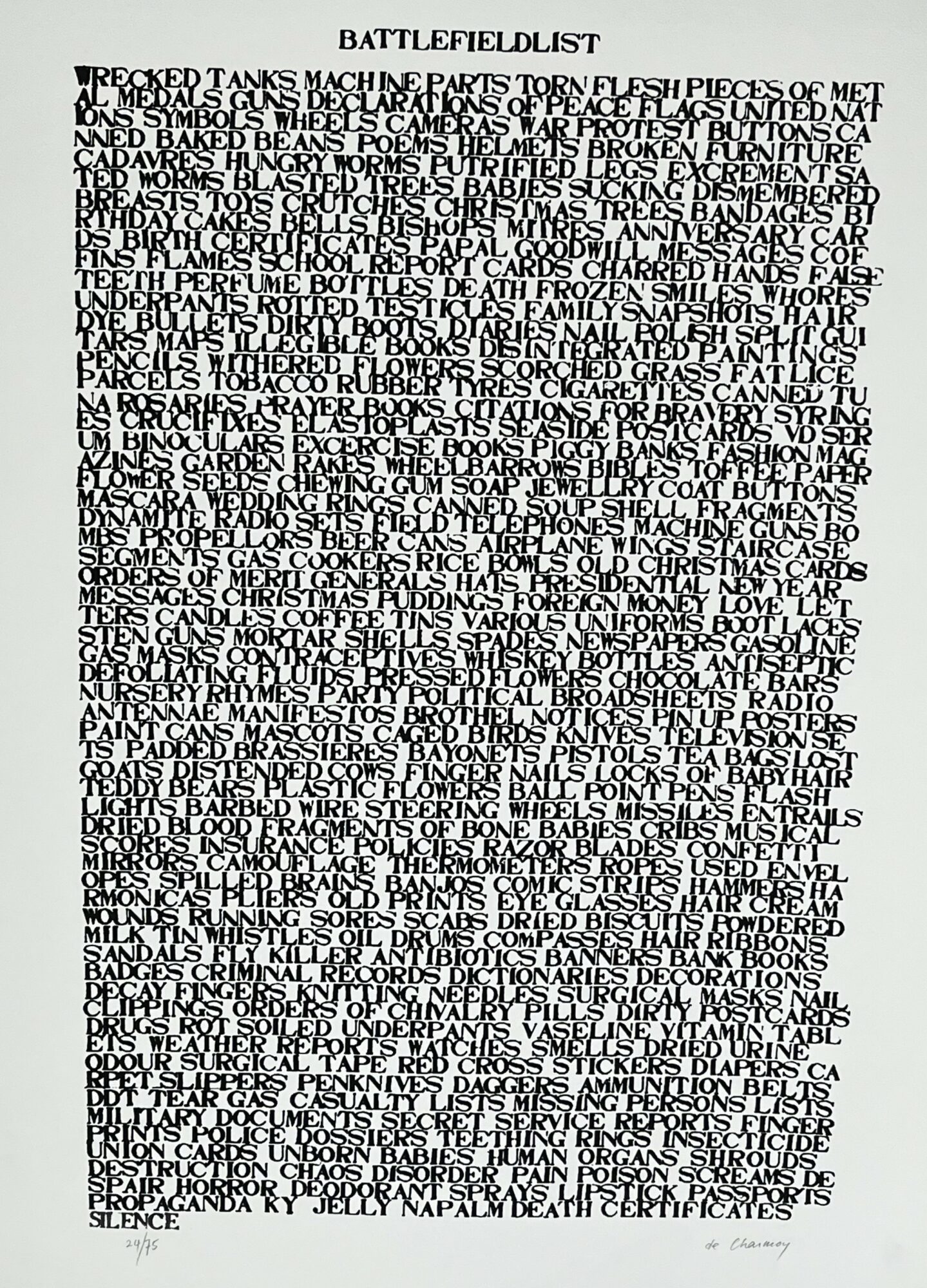 Cozette de Charmoy, Battlefieldlist, 1992, sérigraphie, 61x88 cm,