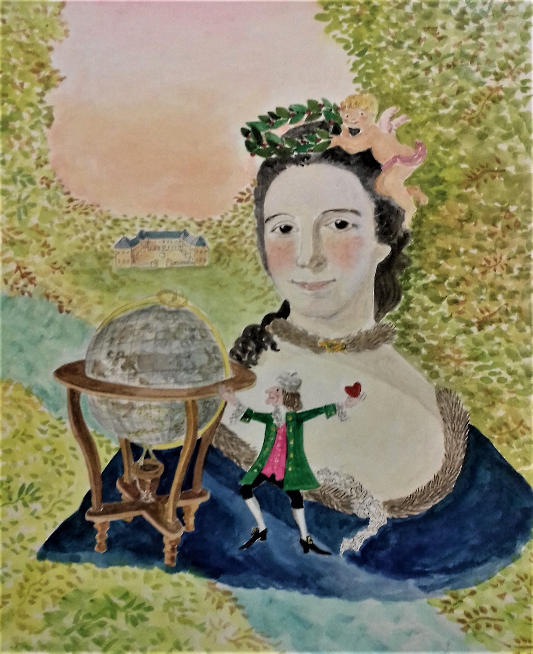 "Les Passions d’Emilie".Texte de Elisabeth Badinter. Encre, aquarelle, gouache, 2006
